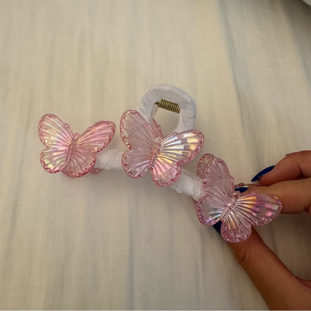 Pink butterfly claw clip